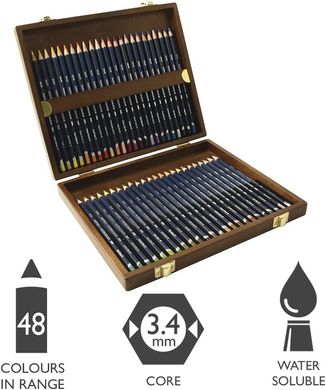 Набір акварельних олівців Watercolour, 48 штук, дерев'яна коробка, Derwent