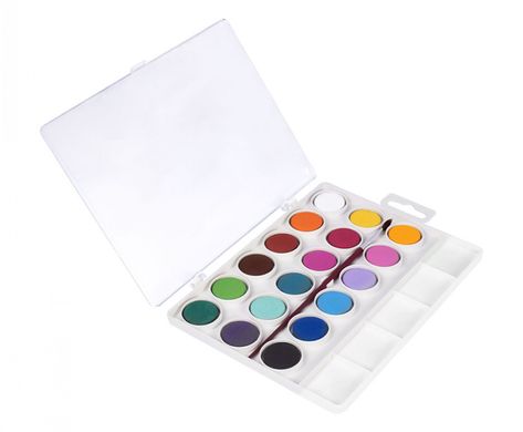 Набір акварельних фарб JOVI 18 кольорів в таблетованій сухій формі 22 мм + пензлик