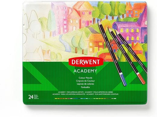 Набор цветных карандашей Academy, металлическая коробка, 24 штуки, Derwent