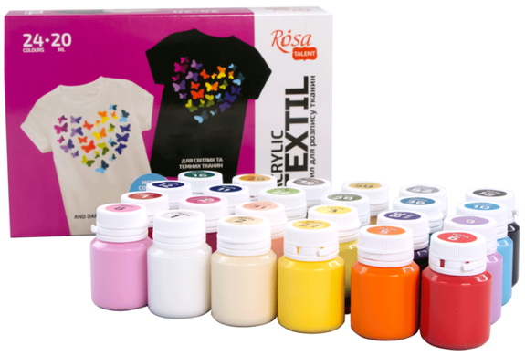 Набор красок для росписи тканей HEART ROSA TALENT, 24 цветов 20 мл