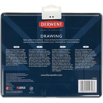 Набор карандашей для рисунка Drawing, металллическая коробка, 24 штуки, Derwent