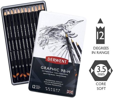 Набір графітних олівців Graphic Designer Sketching Soft, металева коробка, 12 штукі, Derwent