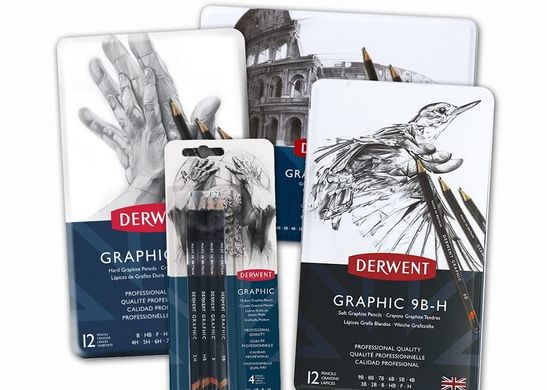 Набір графітних олівців Graphic Designer Sketching Soft, металева коробка, 12 штукі, Derwent