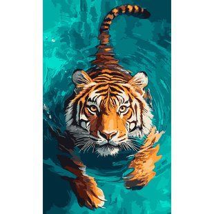 Картина по номерам SANTI Тигр в воде, 30x50 см