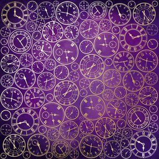 Бумага с тиснением Golden Clocks, , Violet aquarelle, 30,5x30,5 см, 200г/м&sup2;, фольгированая, односторонняя, лист, Fabrika Decoru
