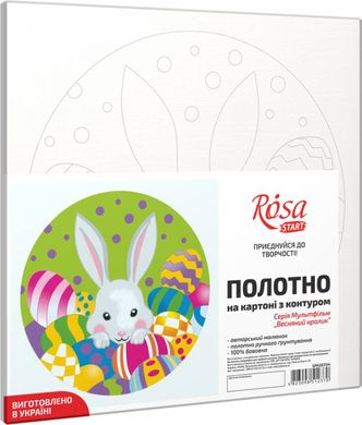Полотно на картоні з контуром, Весняний кролик, 20x20 см, бавовна, акрил, Rosa Start