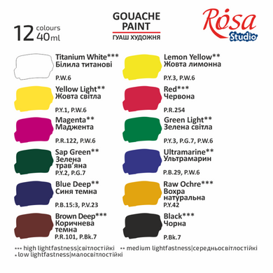 Набор гуашевых красок Modern, 12x40 мл, ROSA Studio
