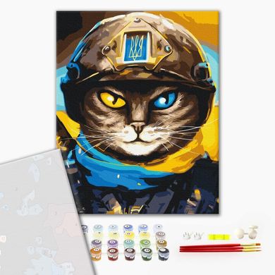 Картина за номерами з пофарбованими сегментами Котик Захисник ©Маріанна Пащук, 40x50 см, Brushme