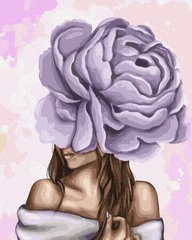 Картина за номерами з пофарбованими сегментами Дама з фіолетовим півонією, 40x50 см, Brushme