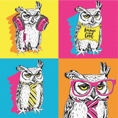 Полотно на картоні з контуром, Pop Art Owl, 30x30 см, бавовна, акрил, Rosa Start