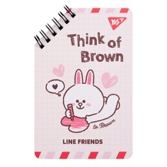 Блокнот Line Friends Think of Brown, 9,5х14,5 см, 60 аркушів, подвійна спіраль, YES