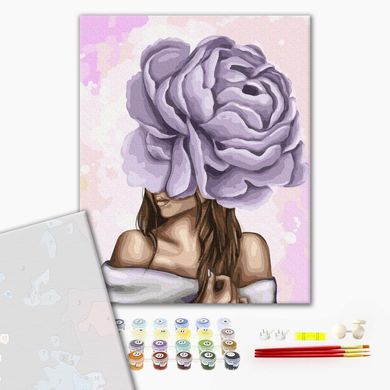 Картина за номерами з пофарбованими сегментами Дама з фіолетовим півонією, 40x50 см, Brushme