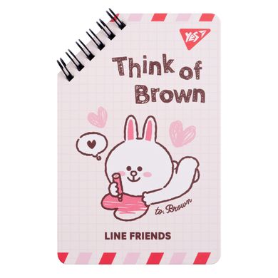 Блокнот Line Friends Think of Brown, 9,5х14,5 см, 60 листов, двойная спираль, YES