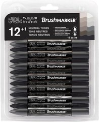 Набір двосторонніх маркерів, Brushmarker, Нейтральні тони, 12 шт, Winsor & Newton