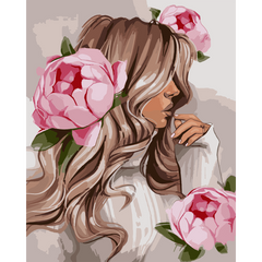 Картина по номерам Девушка с розовыми пионами, 40х50 см, Santi