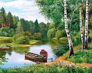 Алмазная вышивка Березы У Реки 50x40 см