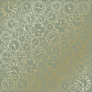 Папір з тисненням Golden Clocks Olive, 30,5x30,5 см, 200г/м&sup2;, фольгований, односторонній, аркуш, Fabrika Decoru