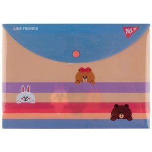 Папка-конверт Line Friends, B5, 19х26 см, пластиковая, на кнопке, Yes
