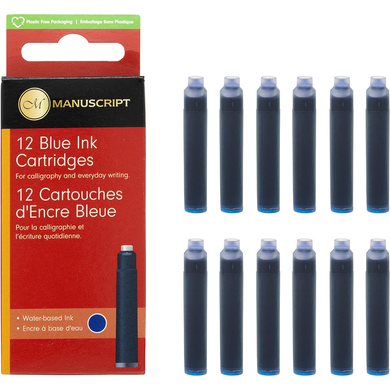 Набір картриджів з чорнилом для пір'яних ручок, 12 штук, сині, Manuscript