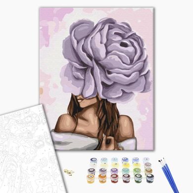 Картина за номерами Дама з фіолетовим півонією, 40x50 см, Brushme