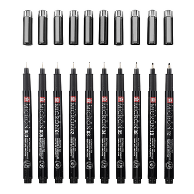 Набір лінерів PIGMA Micron Black Edition, 003-12, Чорний, 10 штук, Sakura