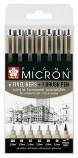 Набор лайнеров PIGMA Micron + PIGMA BRUSH В ПОДАРОК, 6 штук, Sakura