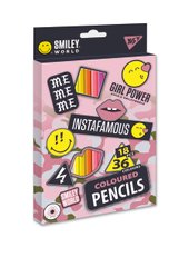 Набор цветных карандашей Smiley world girl, 36 цветов, 18 штук, YES