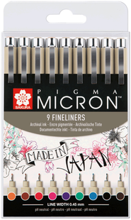 Набор лайнеров PIGMA Micron разноцветные, 9 штук, Sakura