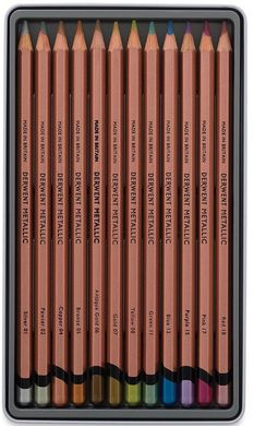 Набір кольорових олівців Metallic, металева коробка, 12 штук, Derwent