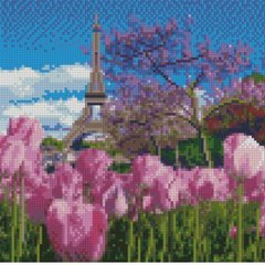 Алмазная мозаика Strateg ПРЕМИУМ Весенние тюльпаны в Париже 30х30 см CA-0055
