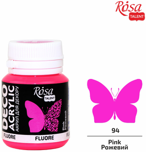 Фарба акрилова, рожевий, флуоресцентна, 20 мл, ROSA Talent