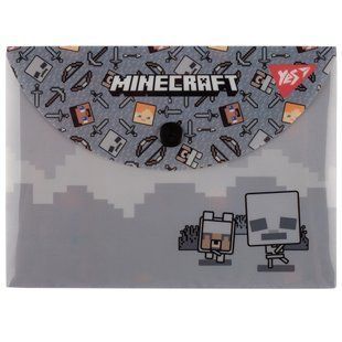Папка-конверт Minecraft, B7, 11х15 см, пластиковая, на кнопке, Yes