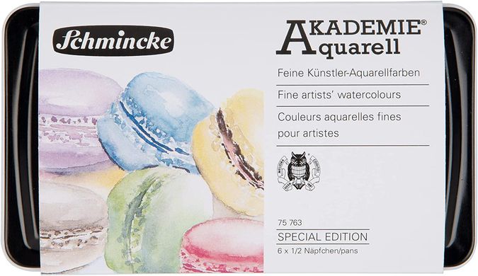 Набір акварелі Schmincke Akademie Macaroons 6x1/2 кювета в металевому пеналі