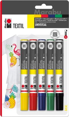 Набір маркерів для розпису світлих тканин, 2-4 мм, 5 кольорів, Marabu Textil Painter