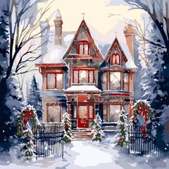 Картина за номерами Будинок у зимовому лісі, 40х40 см, Santi
