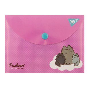Папка-конверт Pusheen, B7, 11х15 см, пластиковая, на кнопке, Yes