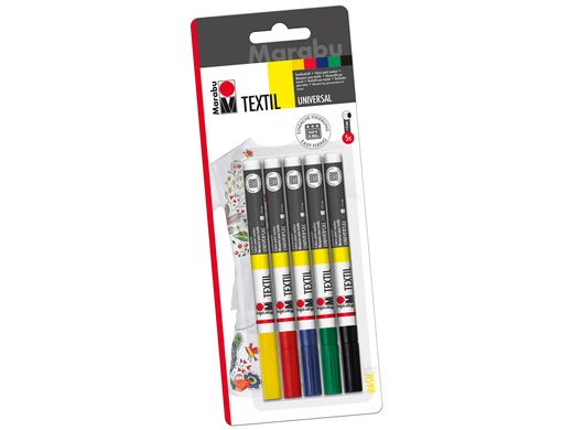 Набор маркеров для росписи светлых тканей, 2-4 мм, 5 цветов, Marabu Textil Painter