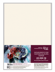 Папір акварельний А3, 200 г/м2, дрібне зерно, 10 аркушів, Rosa Studio
