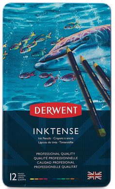 Набір чорнильних олівців Inktense, металева коробка, 12 штук, Derwent