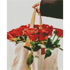 Алмазная картина Strateg ПРЕМИУМ Розы в шопере 40х50 см FA40919