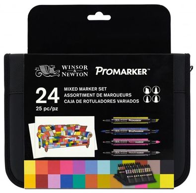Набір двосторонніх маркерів, Мікс (Brushmarker, Promarker, Neon, Metallik) 24 шт, Winsor & Newton