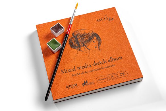 Альбом Authentic Mixed Media Layflat, 14x14 см, 200 г/м2, 32 листа, Smiltainis