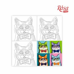 Полотно на картоні з контуром, Pop Art Cat, 30x30 см, бавовна, акрил, Rosa Start