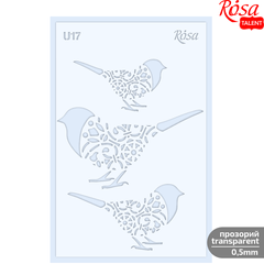 Трафарет багаторазовий, універсальний Птахи №U17, прозорий 0,5 мм, 13х20 см, ROSA TALENT