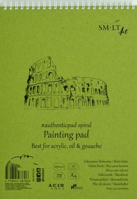 Альбом для акрилу та олії на спіралі Authentic Drawing А4, 290 г/м2, 20 аркушів, білий, Smiltainis