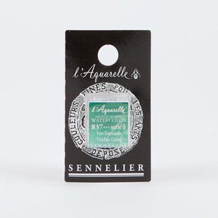 Акварельная краска Sennelier, полукювета, S3, виридиановый зелёный, Viridian Green