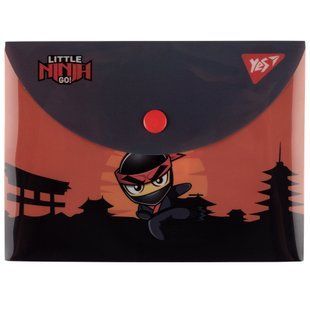 Папка-конверт Ninja, B7, 11х15 см, пластиковая, на кнопке, оранжево серый, Yes