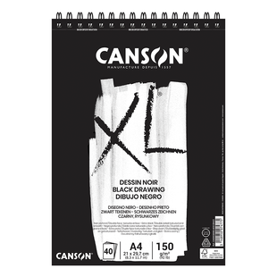 Альбом для эскизов на спирали XL Dessin Black, А4, 150 г/м2, 40 листов, черный цвет, Canson