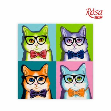 Полотно на картоні з контуром, Pop Art Cat, 30x30 см, бавовна, акрил, Rosa Start