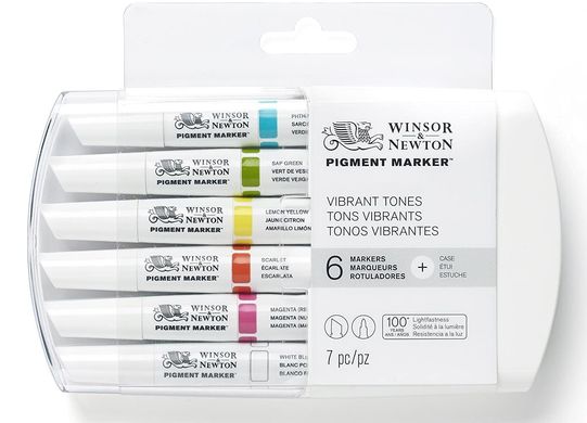 Набір двосторонніх маркерів, Pigment marker, Яскраві тони, 6 шт, W&N